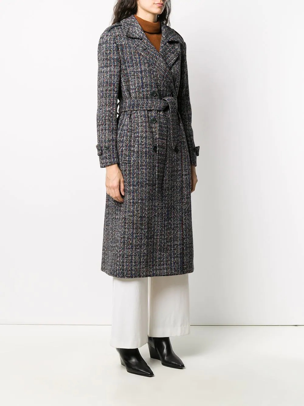 double breasted tweed trench coat - 3