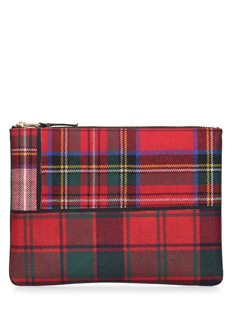 Tartan patchwork zipped pouch - 1