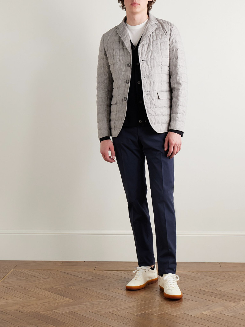 Herno Slim-Fit Padded Quilted Linen Down Blazer Light gray outlook