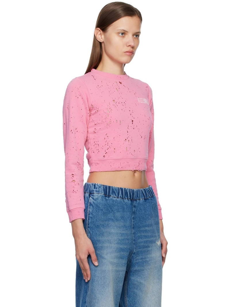 Pink Distressed Crewneck Sweatshirt 2