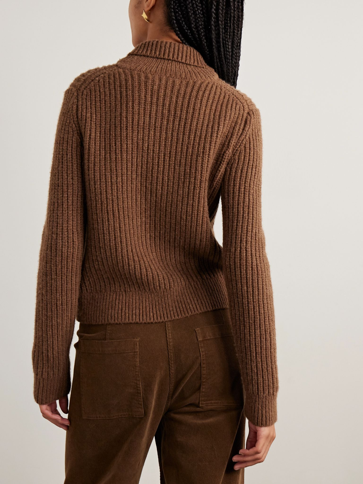 Tessen ribbed-knit merino wool-blend cardigan Camel - 3