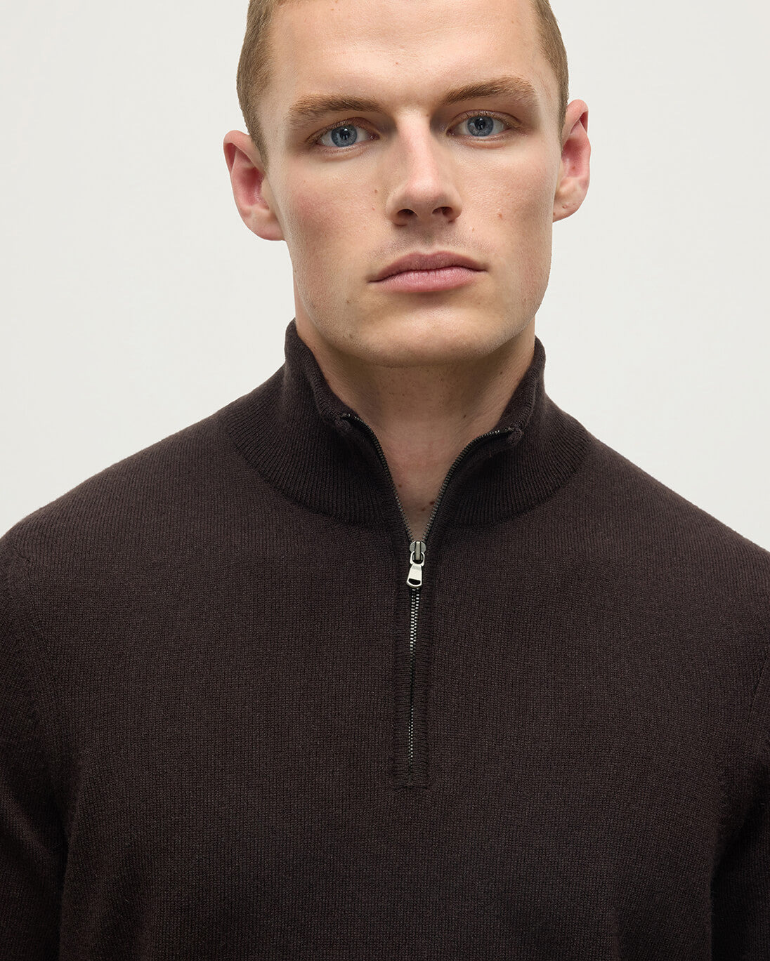 Classic Cashmere Brown Zip Neck Jumper - 5