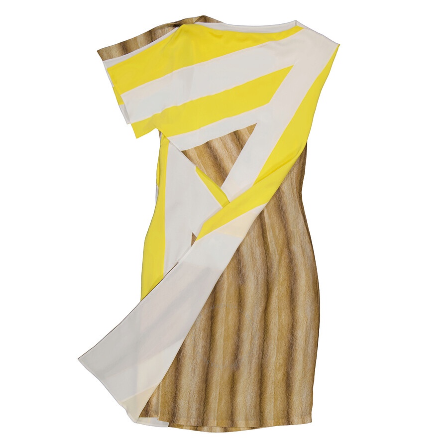 Burberry Bright Straw Graphic-Print Boat Neck Asymmetric Dress - 7