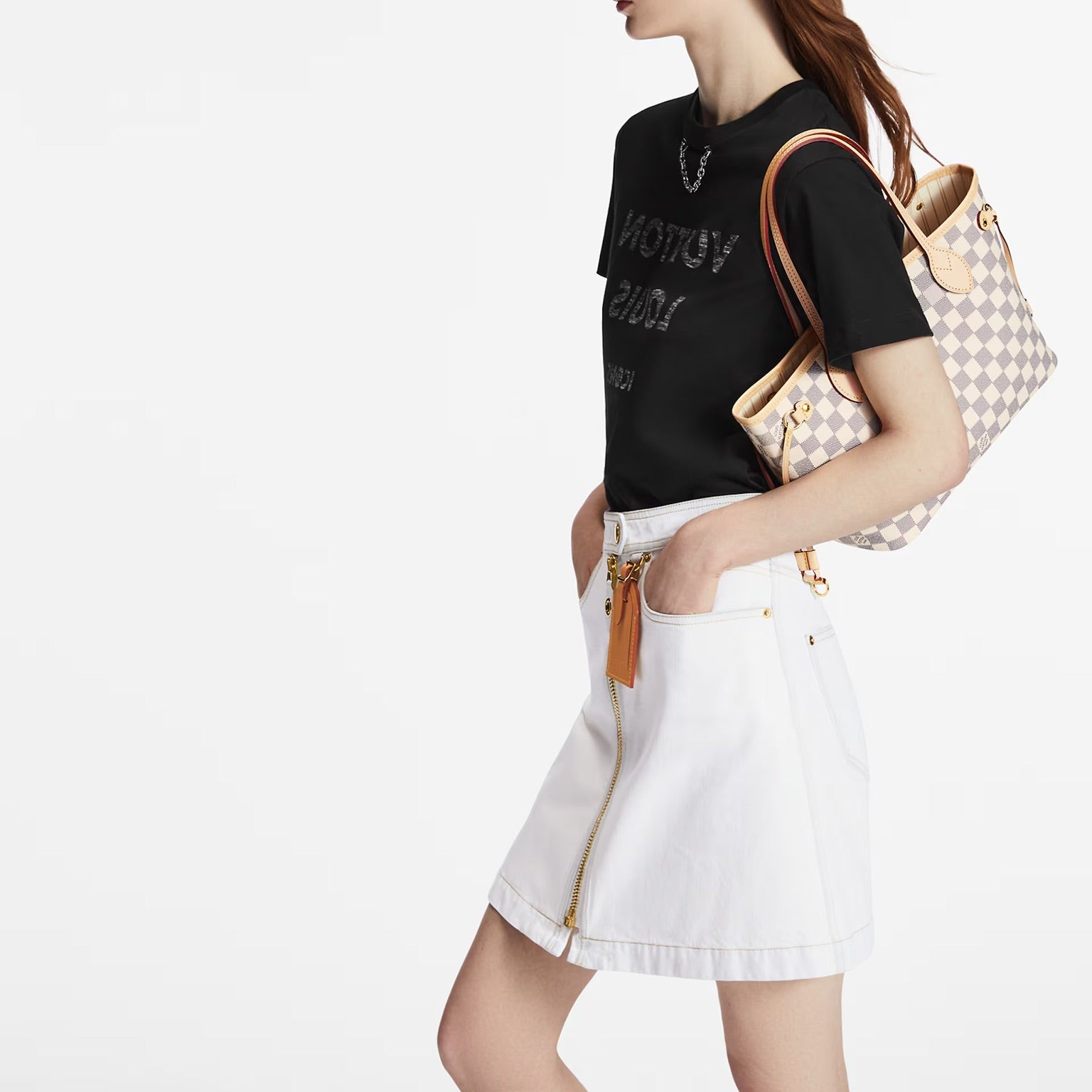 (WMNS) LOUIS VUITTON Neverfull PM Damier Azur Canvas Handbag 'Grey Gold' N40605 - 6