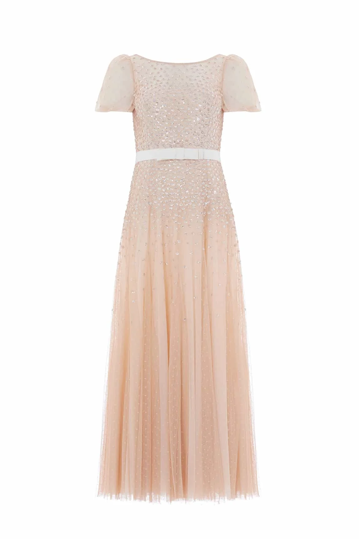 Sequin Cascade Bow Short Sleeve Gown - 1