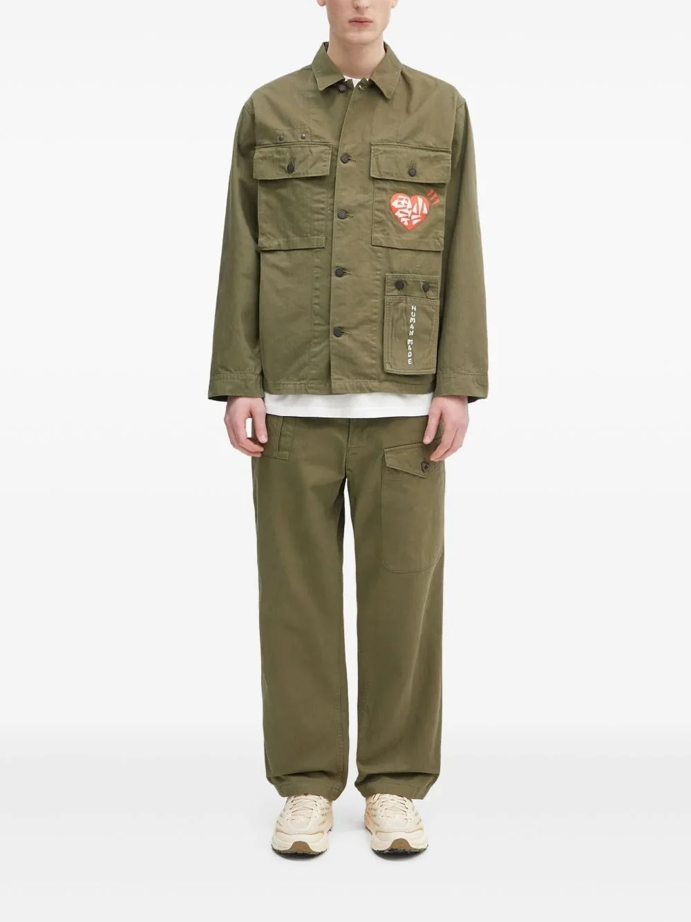 heart-motif patch-pocket shirt jacket - 1