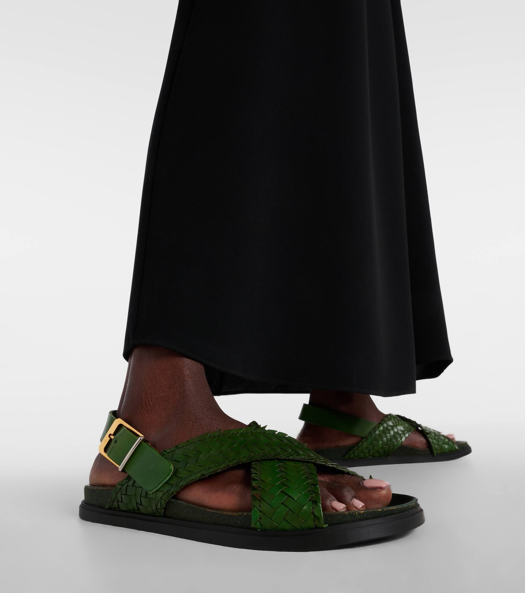 Buckle woven leather slingback sandals - 3
