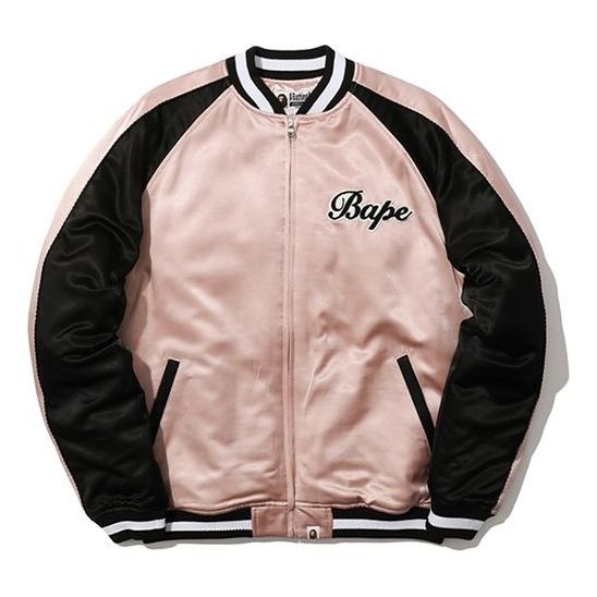 A Bathing Ape BAPE Alphabet Colorblock Minimalistic Baseball Jacket 'Pink Black' 0ZXJKM40503XC - 1