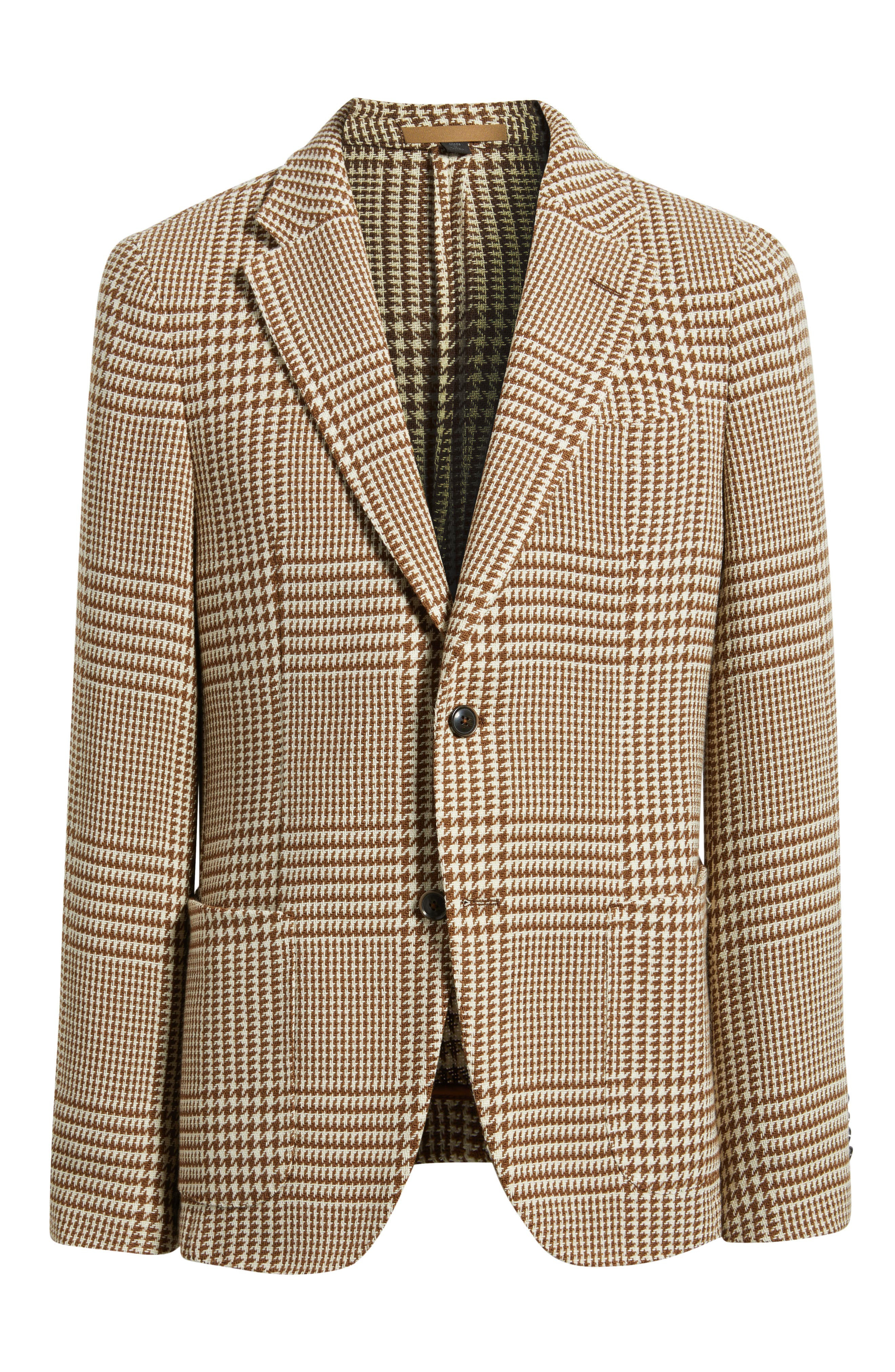 BOSS Heston Slim Fit Glen Plaid Wool Sport Coat in Med Brown at Nordstrom - 6