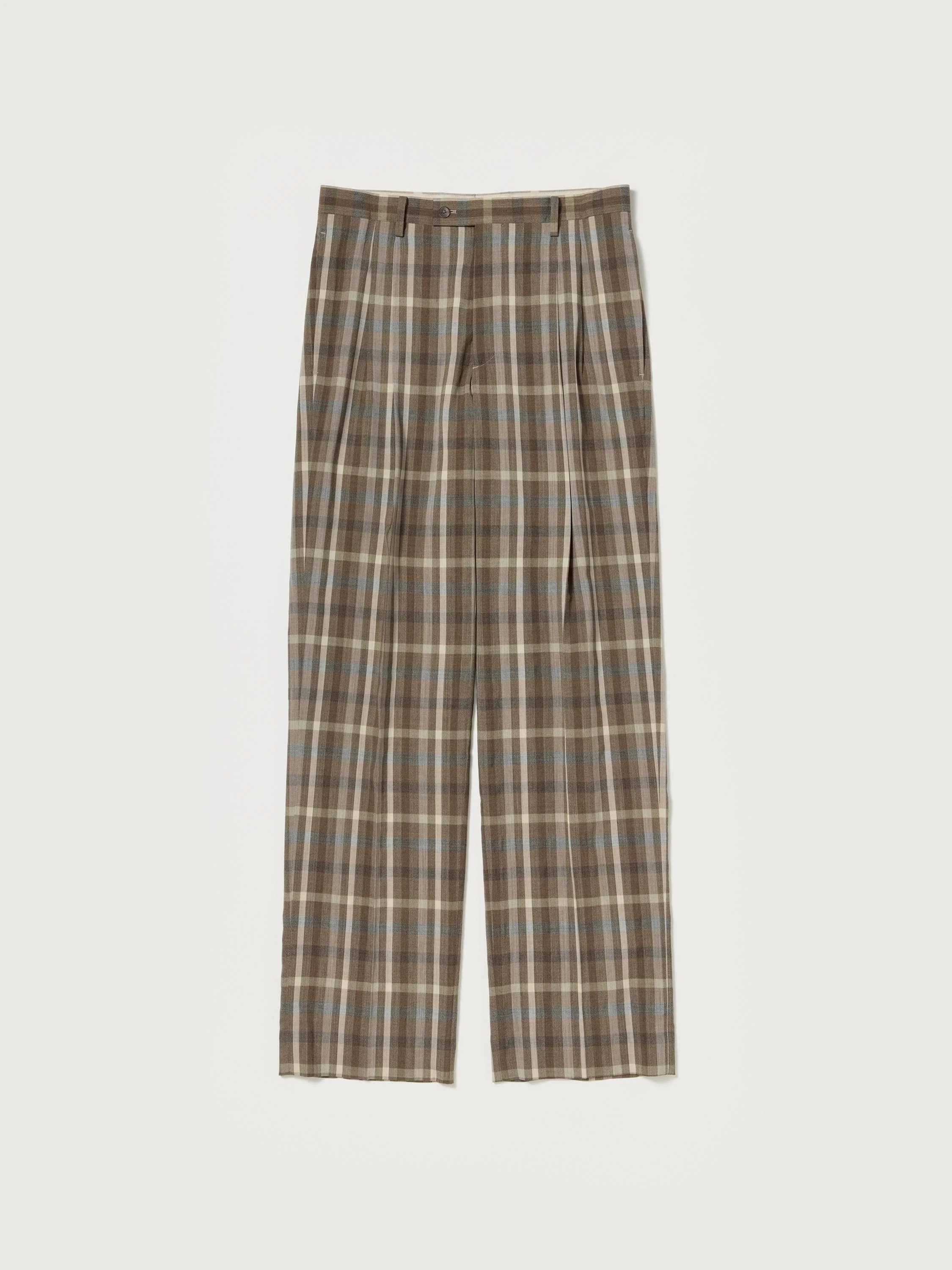 SUPER FINE TROPICAL WOOL CHECK TWO-TUCK SLACKS - 1