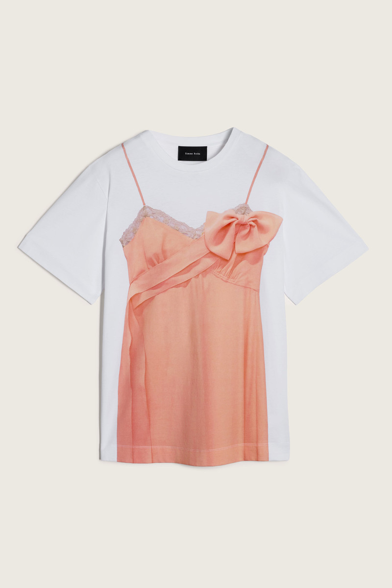 Bow Sash Slip Dress Trompe L'Oeil Print T-Shirt 1