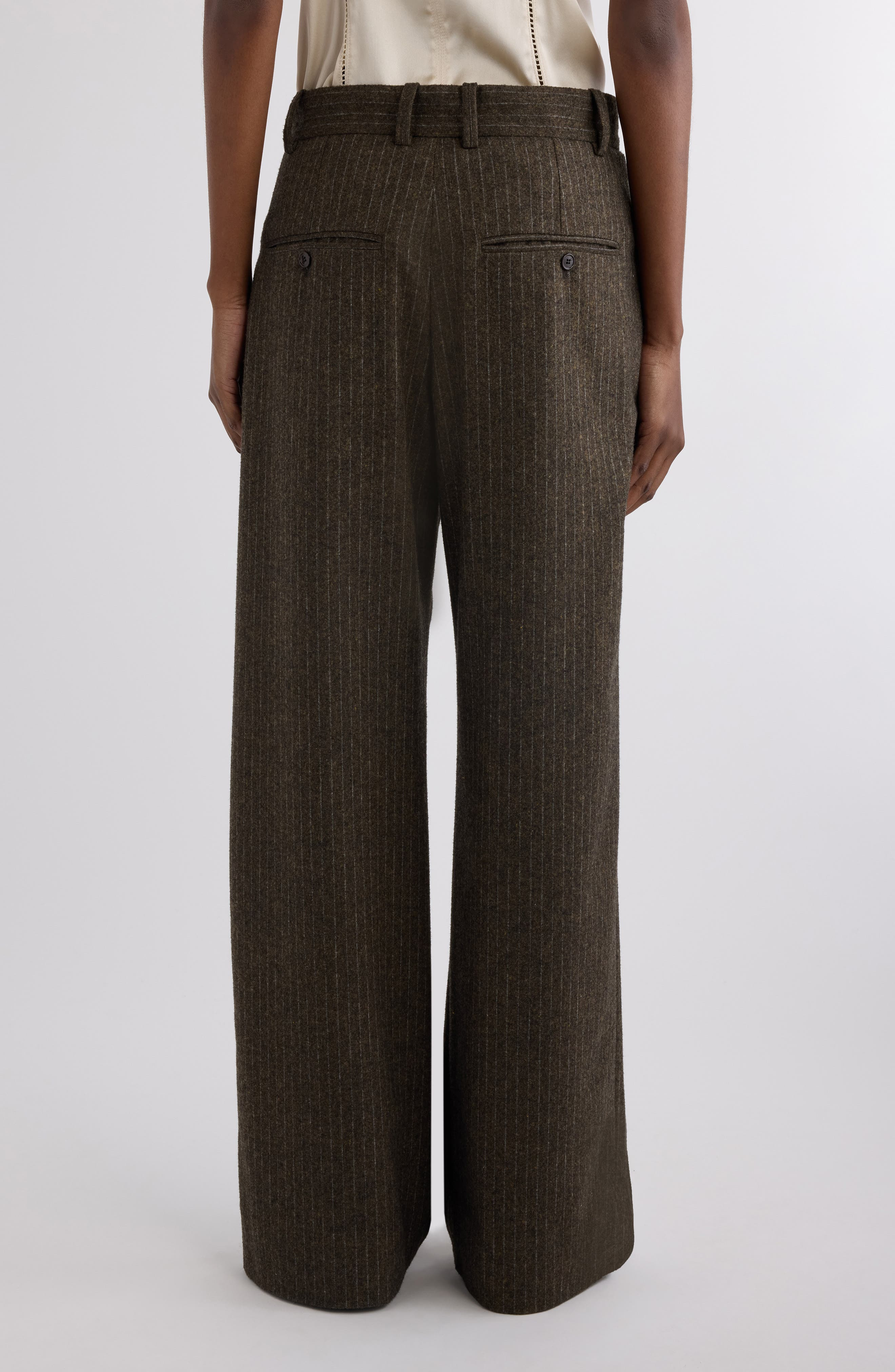 Isabel Marant Lisetta Pinstripe Pleated Wide Leg Wool Blend Trousers in Dark Khaki at Nordstrom - 3