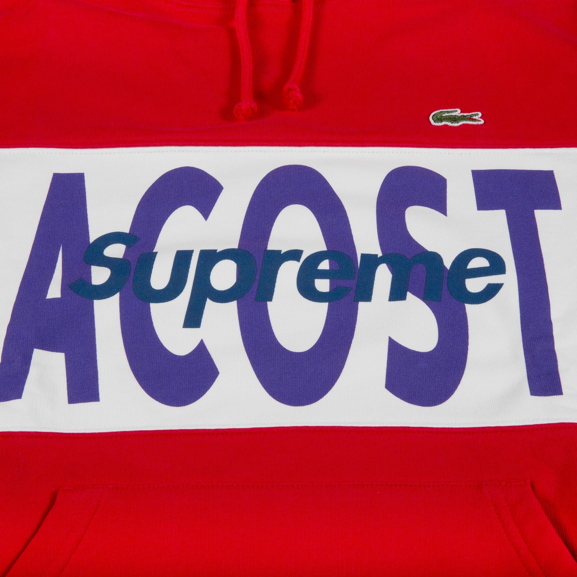 Supreme x Lacoste Logo Panel Hooded Sweatshirt 'Red' - 2