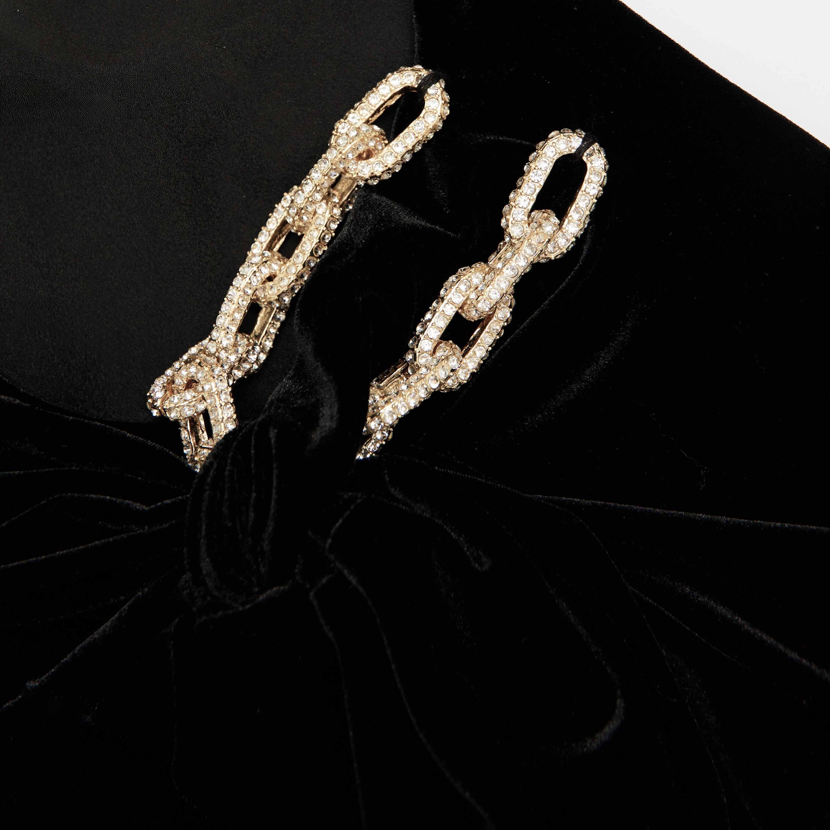 Black Velvet Embellished Mini Dress - 5