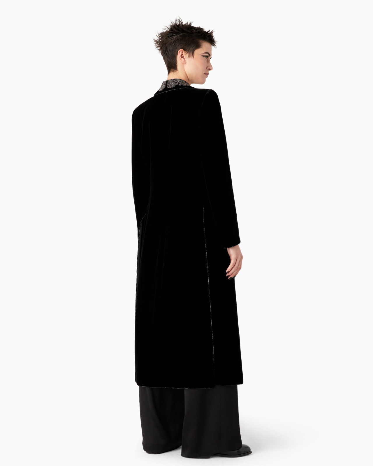Single-breasted embroidered velvet coat - 3