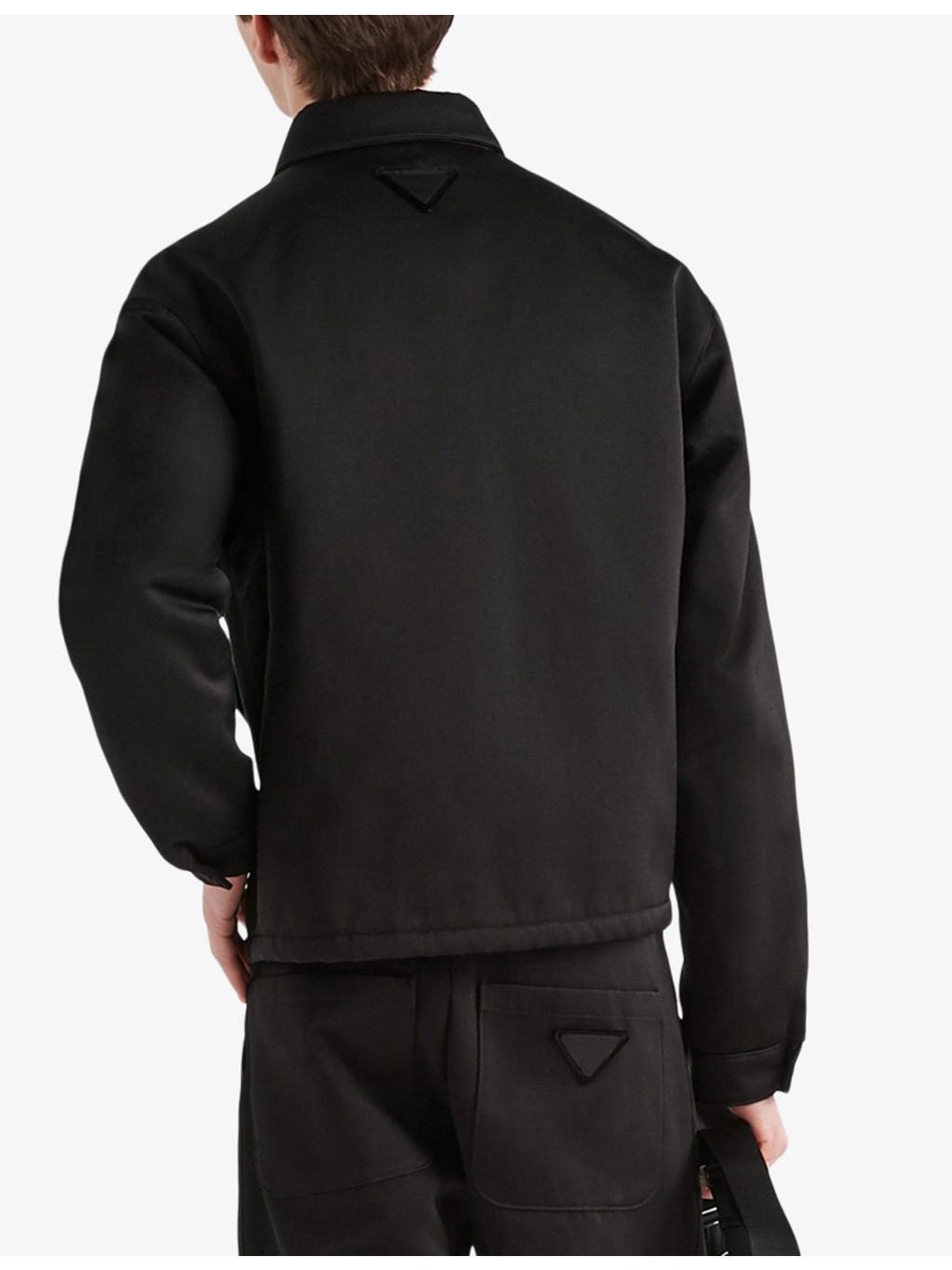 Logo plaque spread-collar cotton and silk jacket - 3