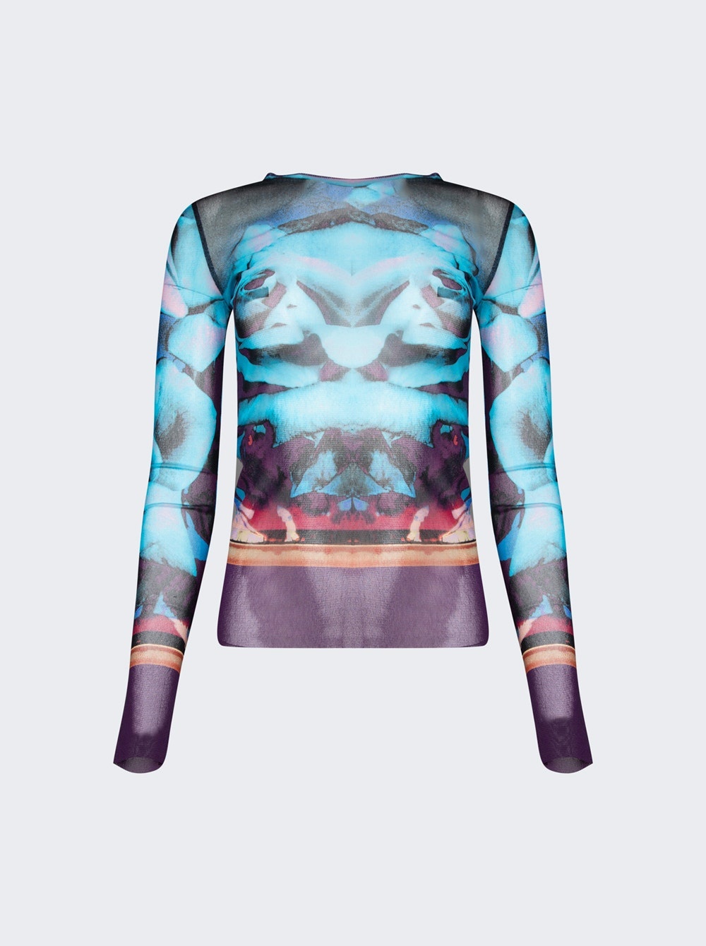 TrÈs Gaultier #1 Rose Printed Mesh Long Sleeve Top Blue And Purple - 1