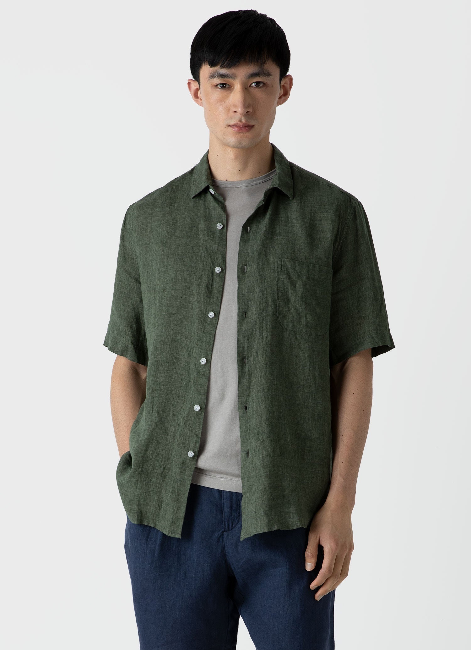 Short Sleeve Linen Shirt - 2