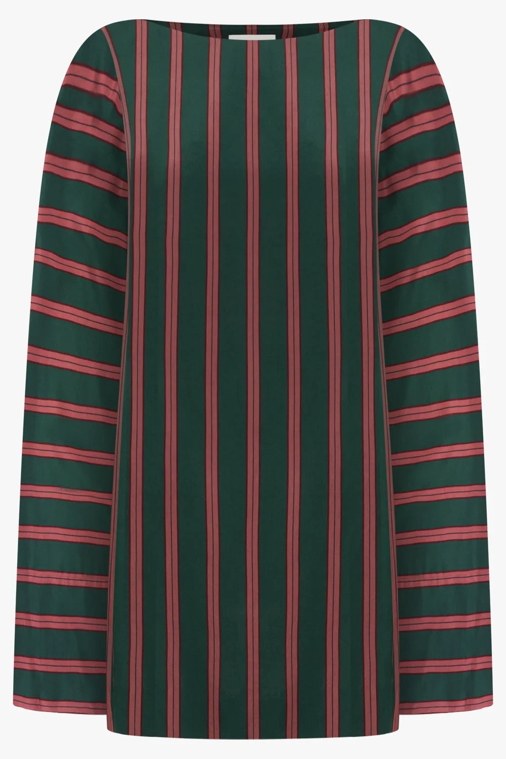 CHARLIE FLUID STRIPE BLOUSE MINI DRESS | BOTTLE GREEN/BURGUNDY - 1