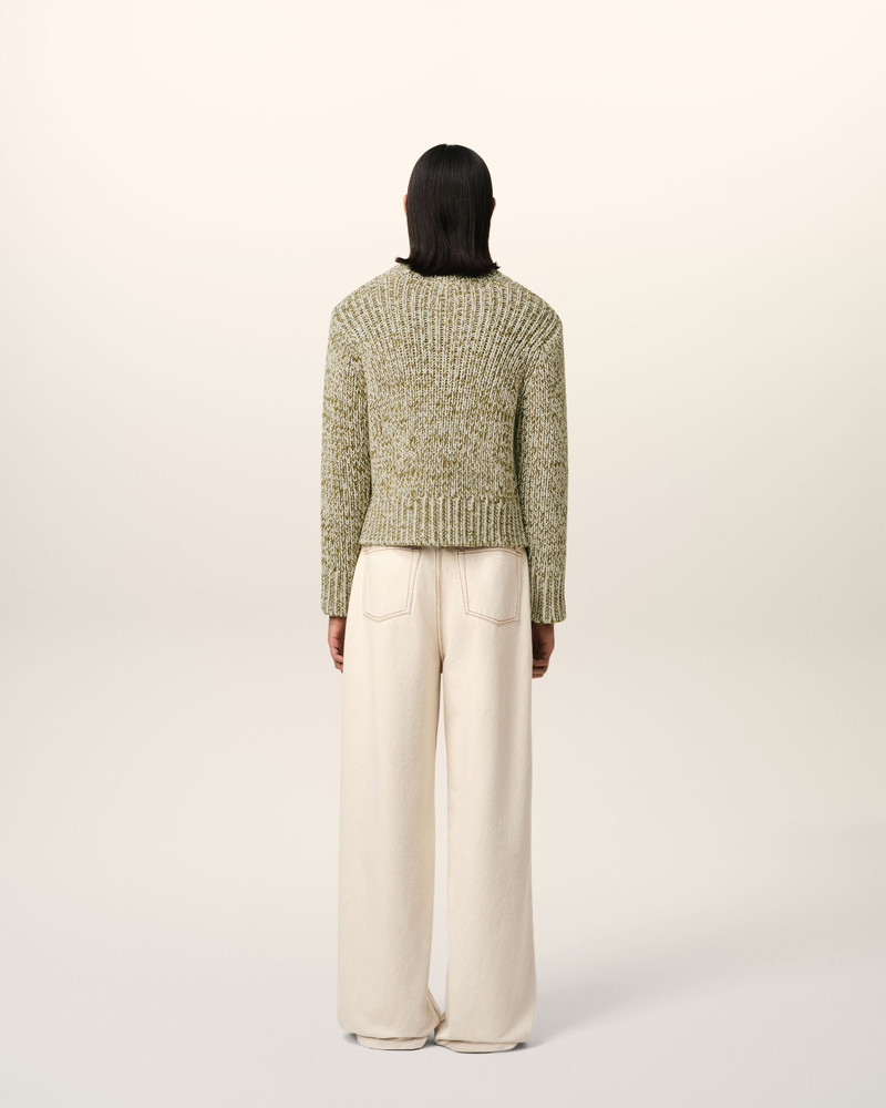 GREEN MOULINÉ TEXTURED KNIT CREWNECK SWEATER 5
