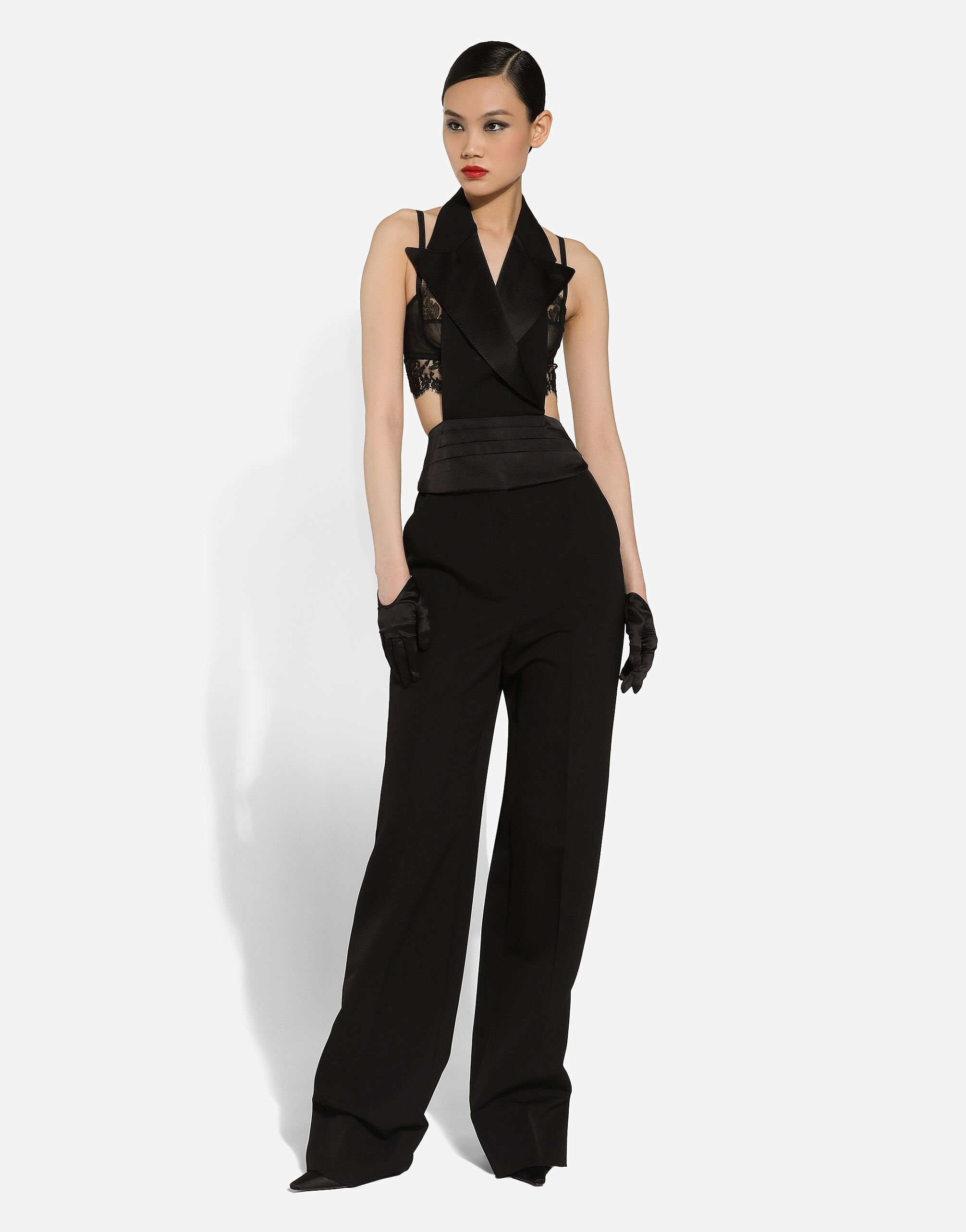 Wool gabardine tuxedo pants - 8