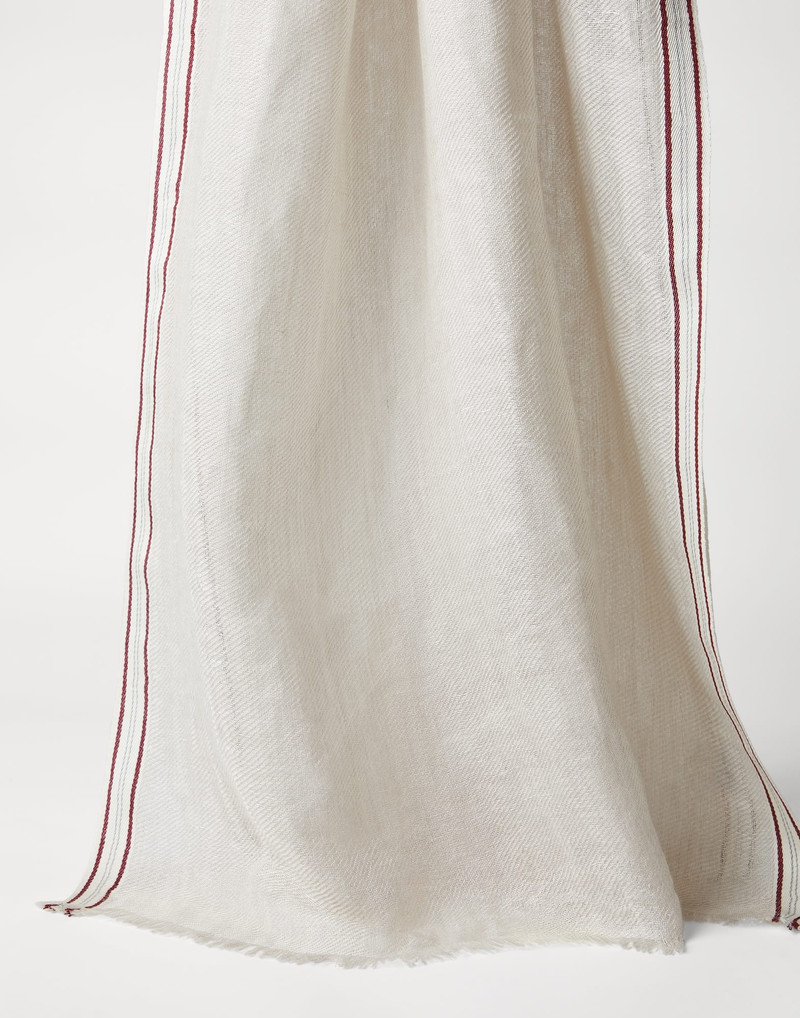Linen, cashmere and silk denim-effect twill scarf with selvedge 1