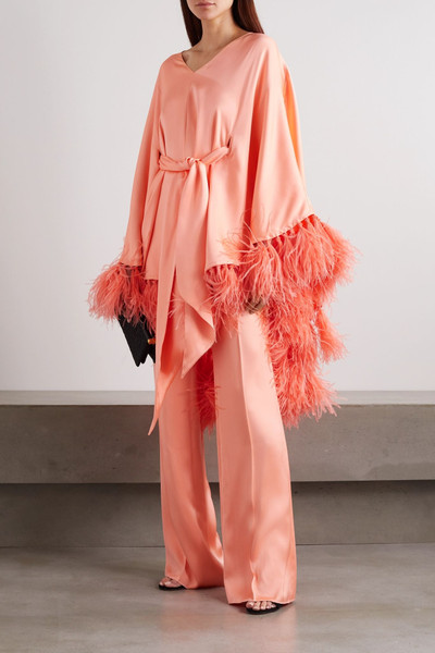 Valentino Tie-detailed feather-trimmed silk-satin tunic outlook