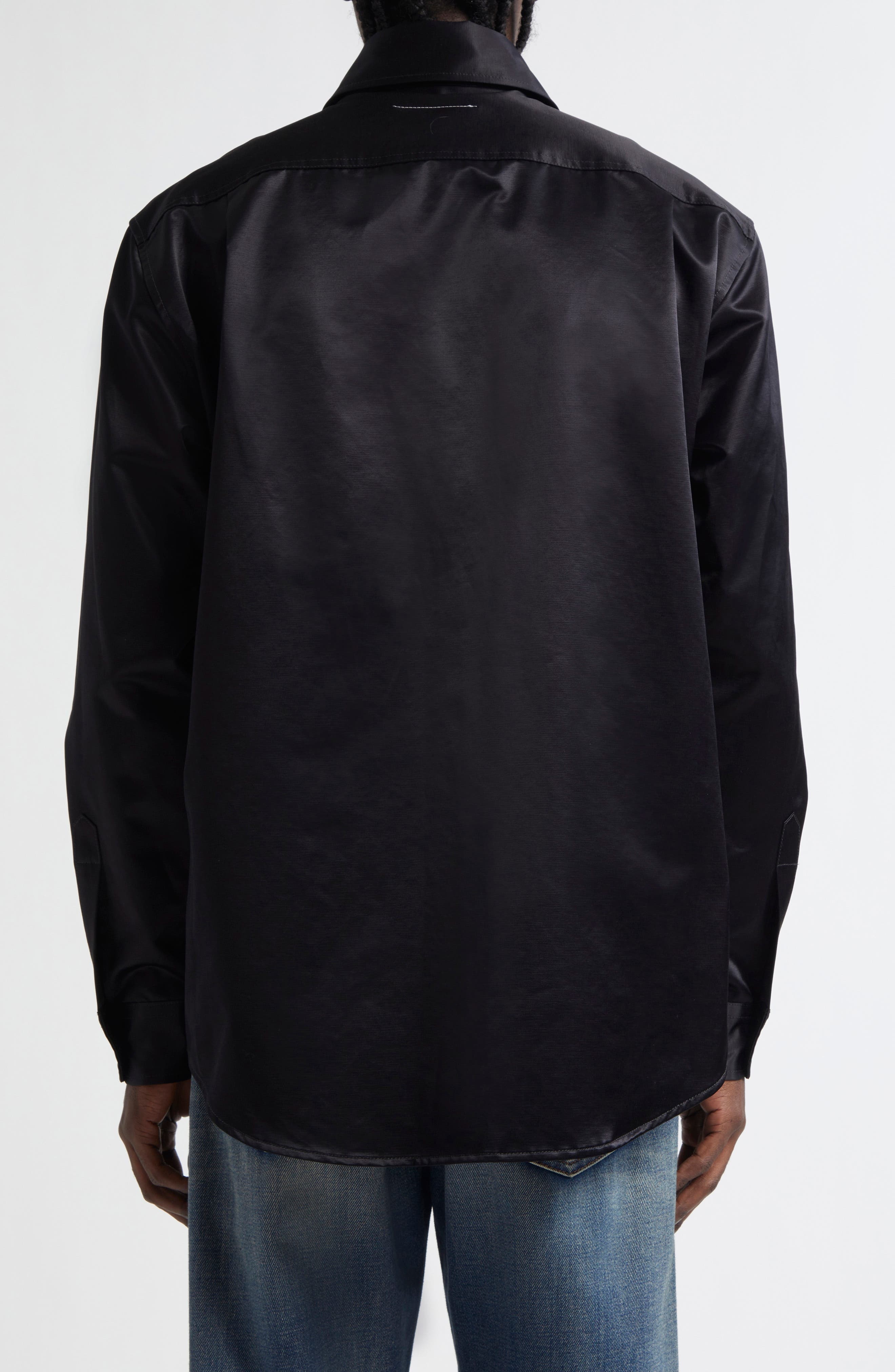 MM6 Maison Margiela Numeric Logo Embroidered Button-Up Shirt in Black at Nordstrom - 3