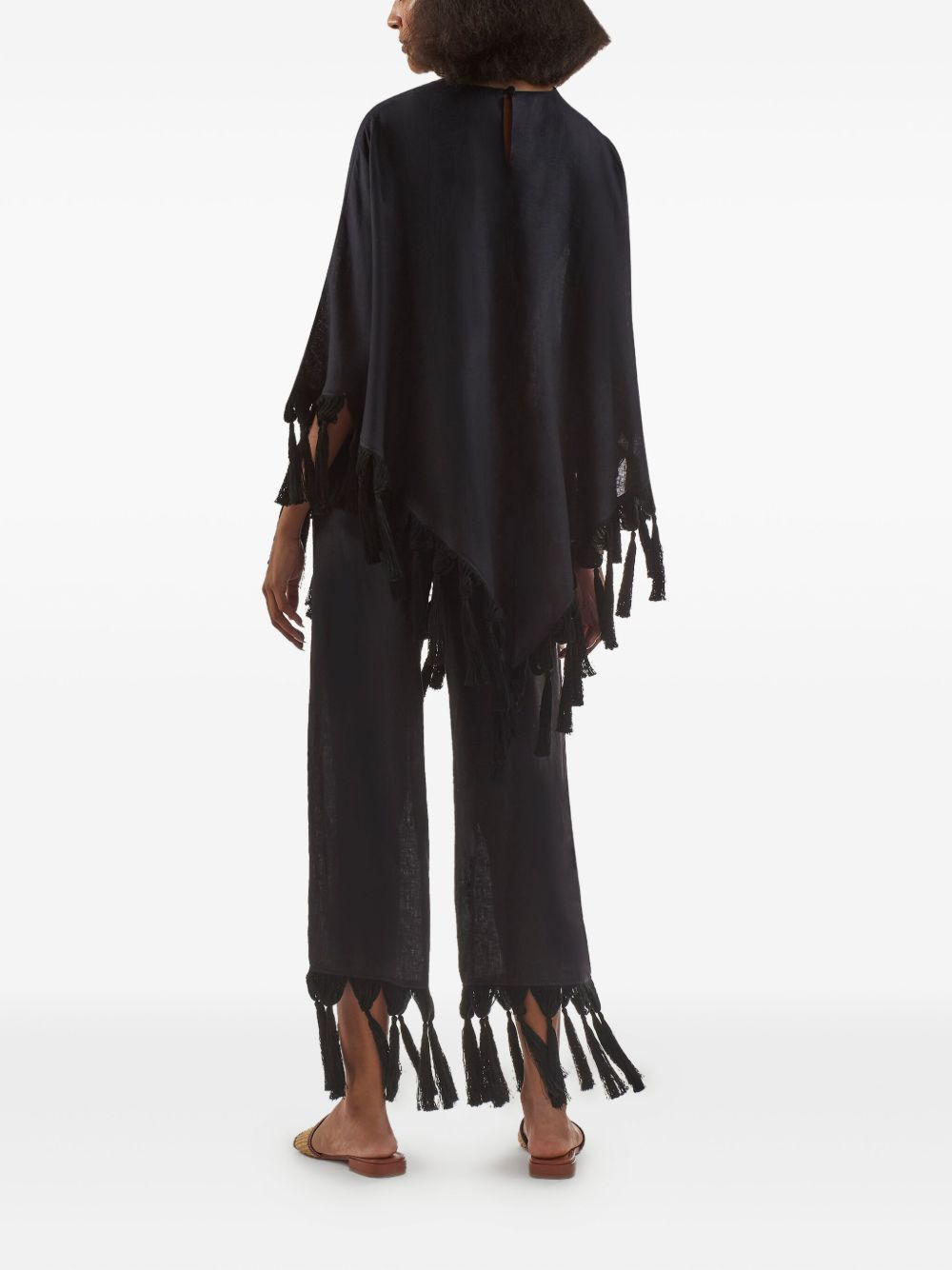Marlino fringes-detail linen trousers - 3