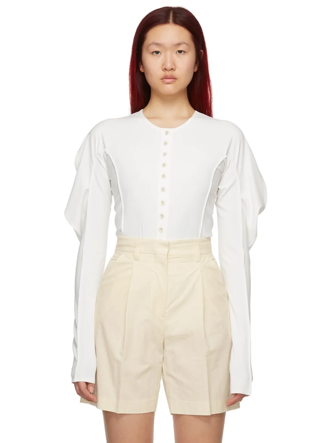 White Slim Buttoned Bodysuit - 1