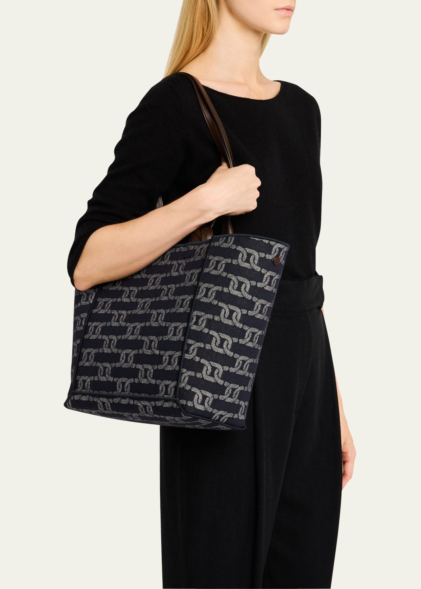 Chain-Link Denim Top-Handle Bag - 2