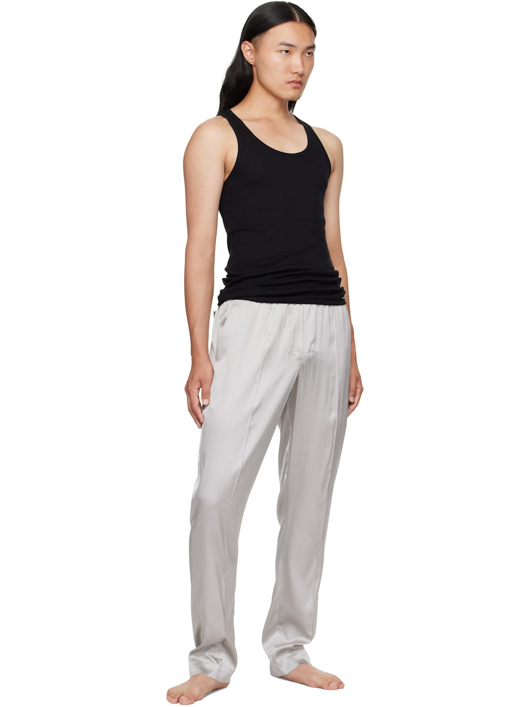 Gray Stretch Silk Satin Pyjama Pants - 4