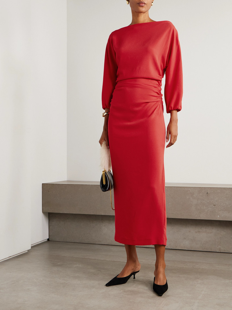BERNADETTE Ezra Ruched Crepe Midi Dress outlook