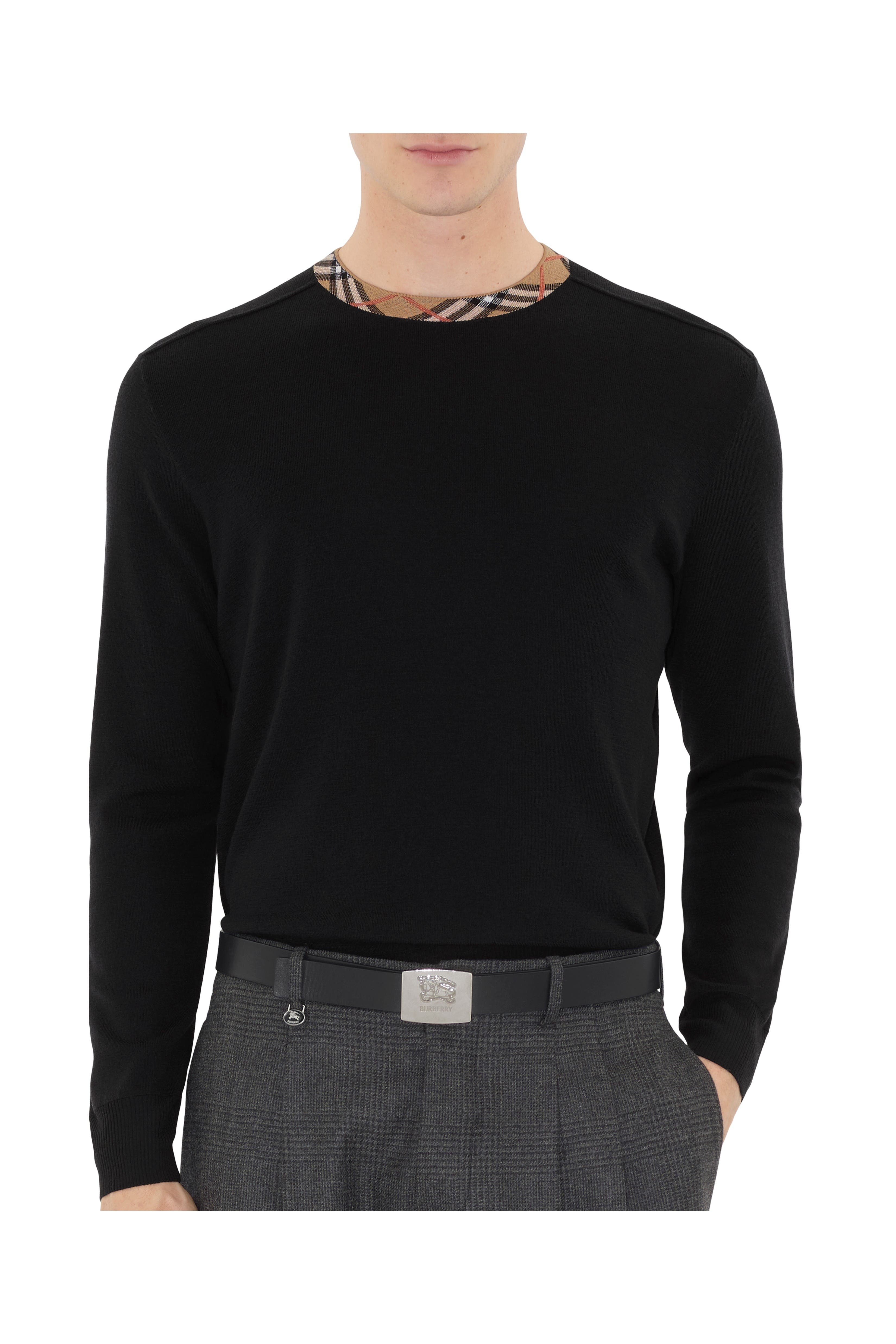 burberry Check Trim Wool Sweater in Navy at Nordstrom - 2