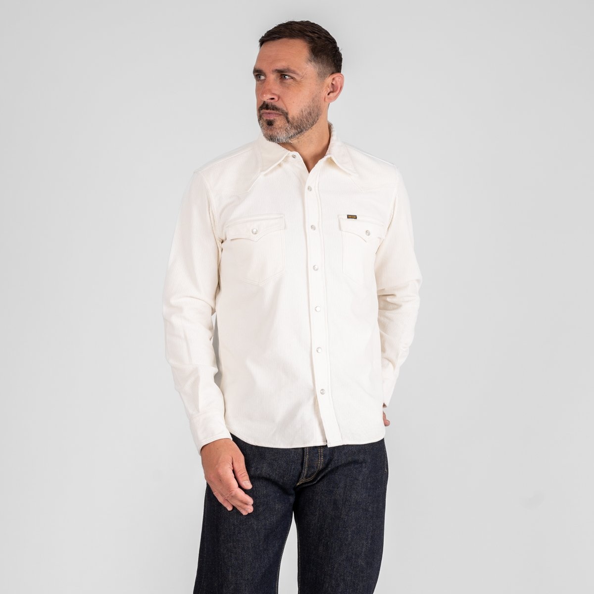 IHSH-398-WHT 11oz Corduroy Western Shirt -  Off White - 2
