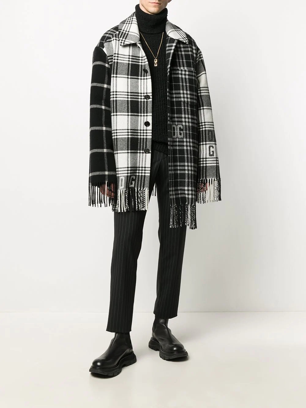 panelled fringed checked coat - 2