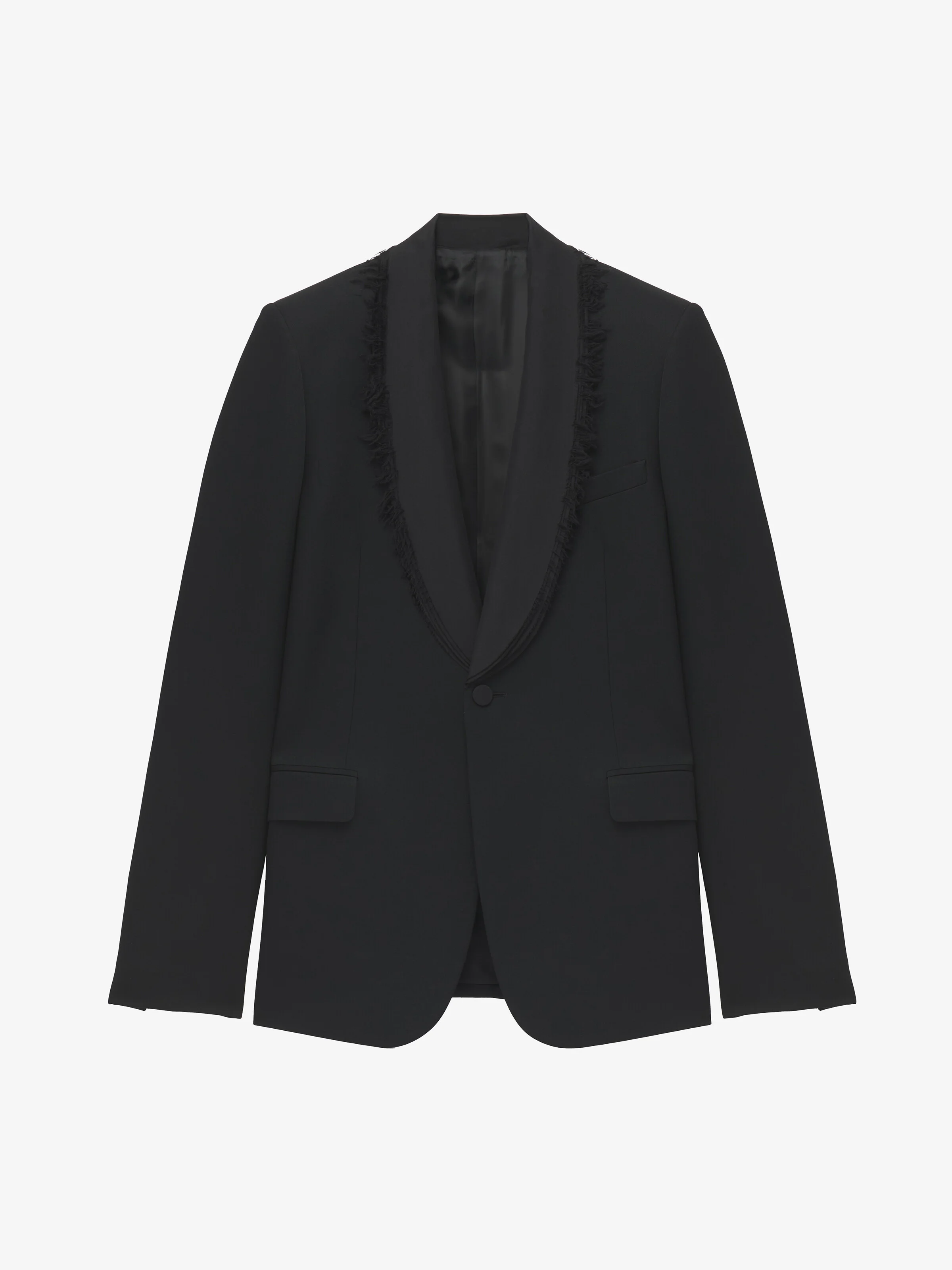 Frayed Lapel Single-breasted Jacket - 1
