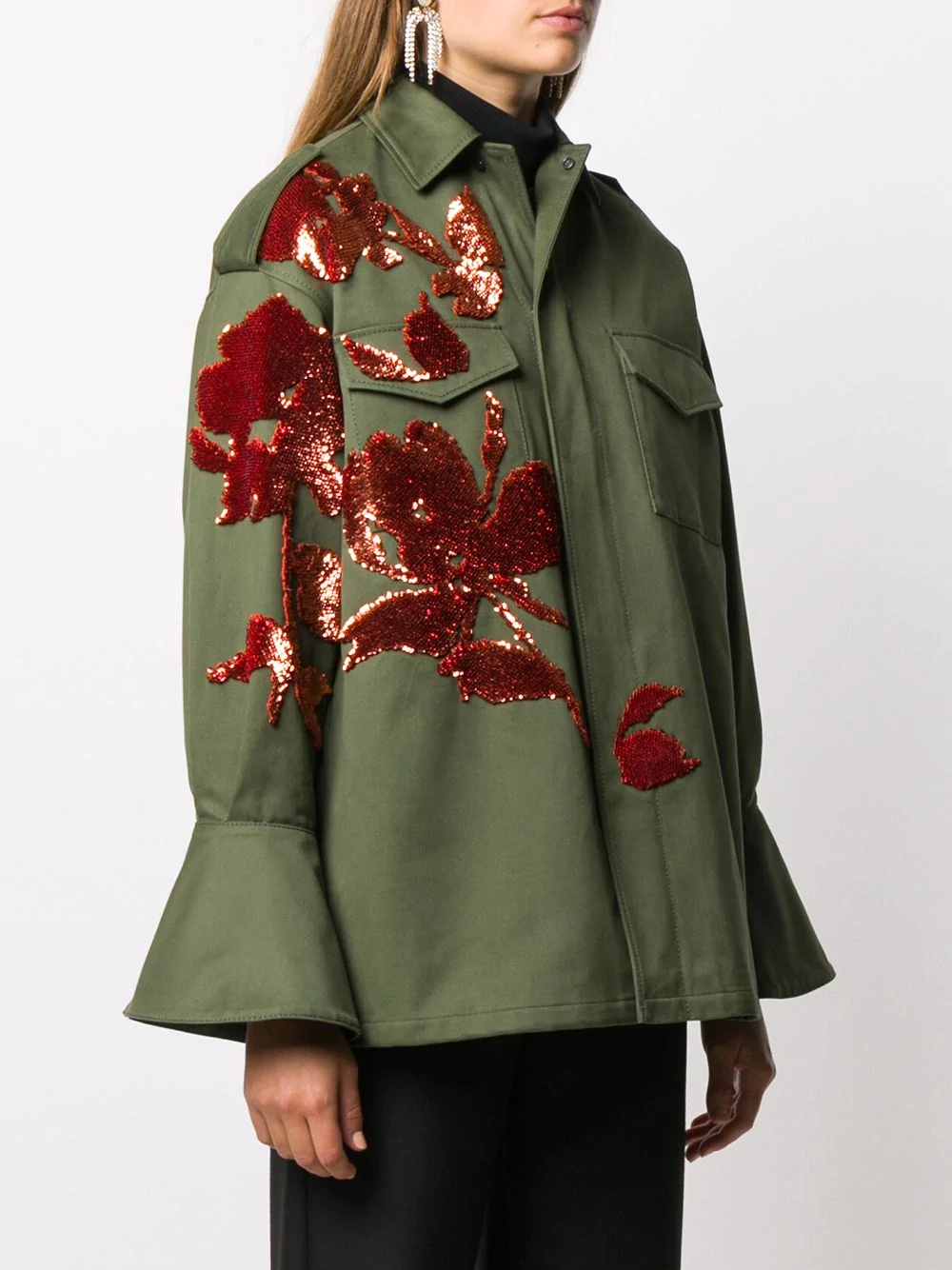 floral-embroidery military jacket - 3