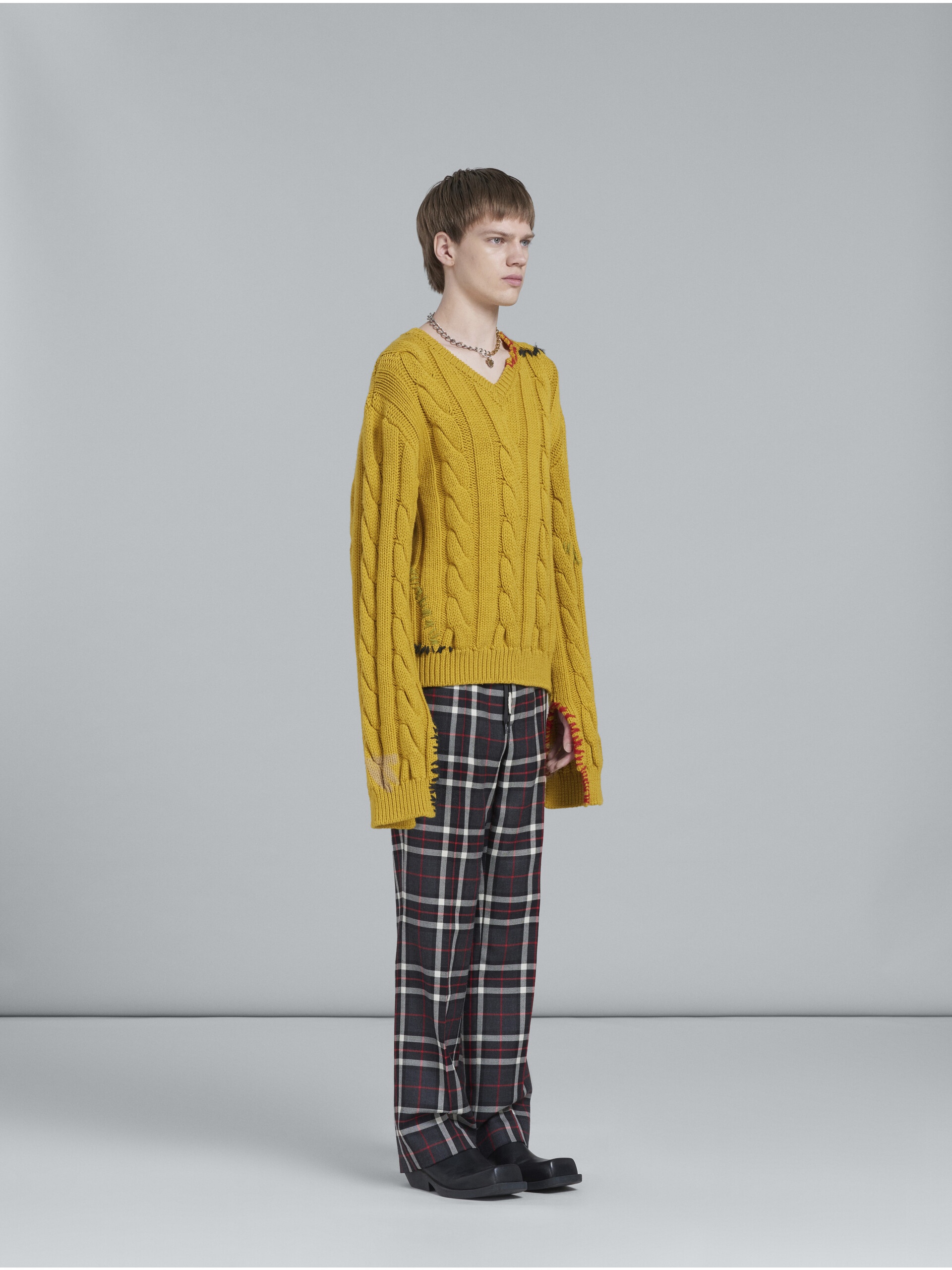 GREY TARTAN WOOL PANTS - 5