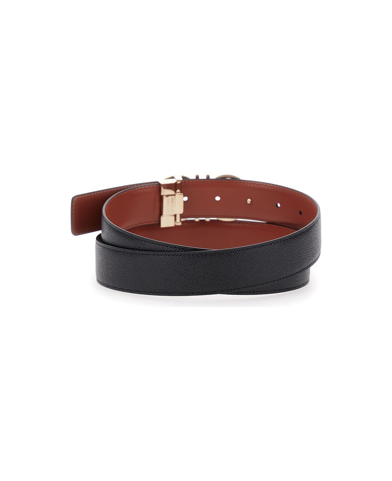 Black Reversible Belt With Gancini Buckle Closure In Grained Leather Man - 2