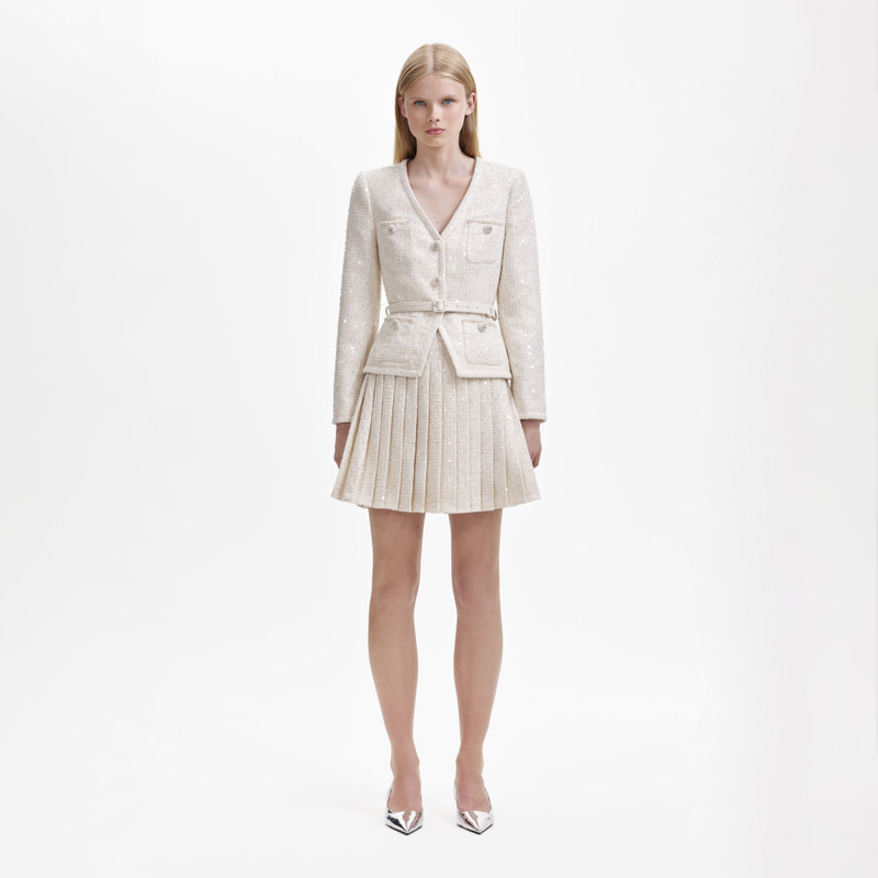 White Sequin Boucle Mini Jacket Dress 1