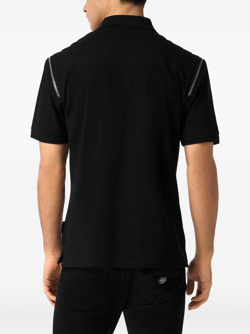 quilted-shoulder polo shirt - 3