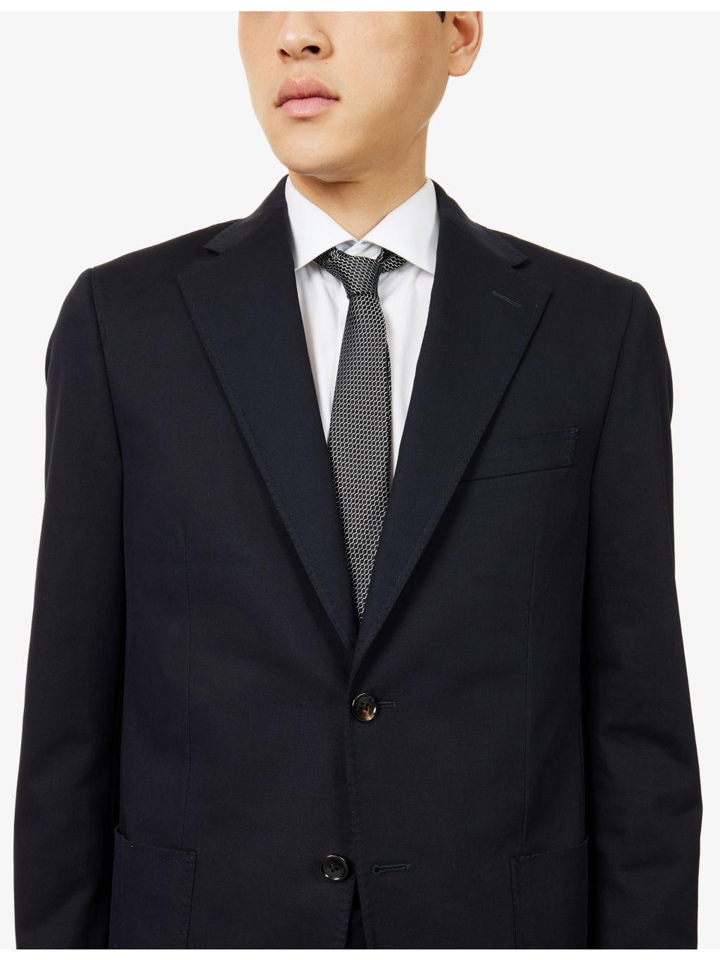 Notched-Lapel Long-Sleeve Cotton-Cashmere Blend Jacket - 5
