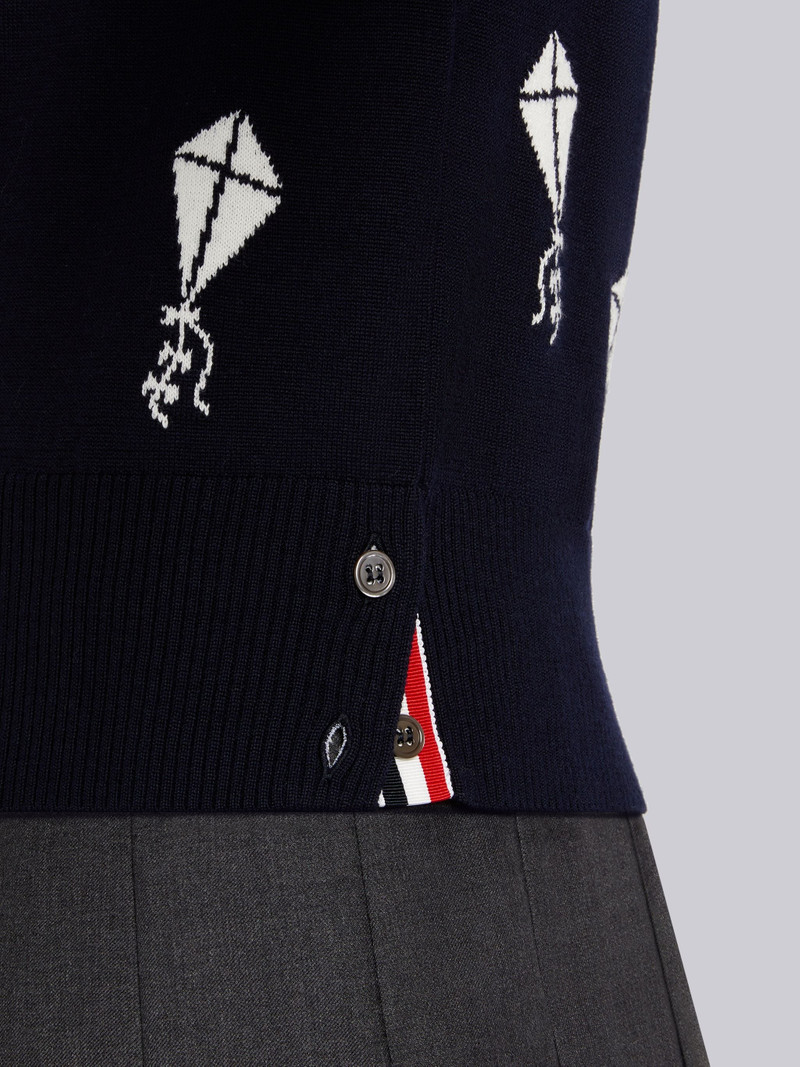 Navy Fine Merino Wool Half Drop Sky Icons 4-Bar Relaxed Fit Polo 6