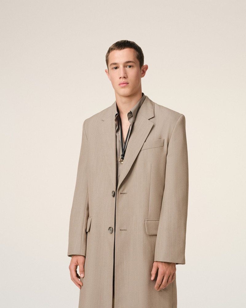 BEIGE WOOL BACK SLIT LONG COAT 3