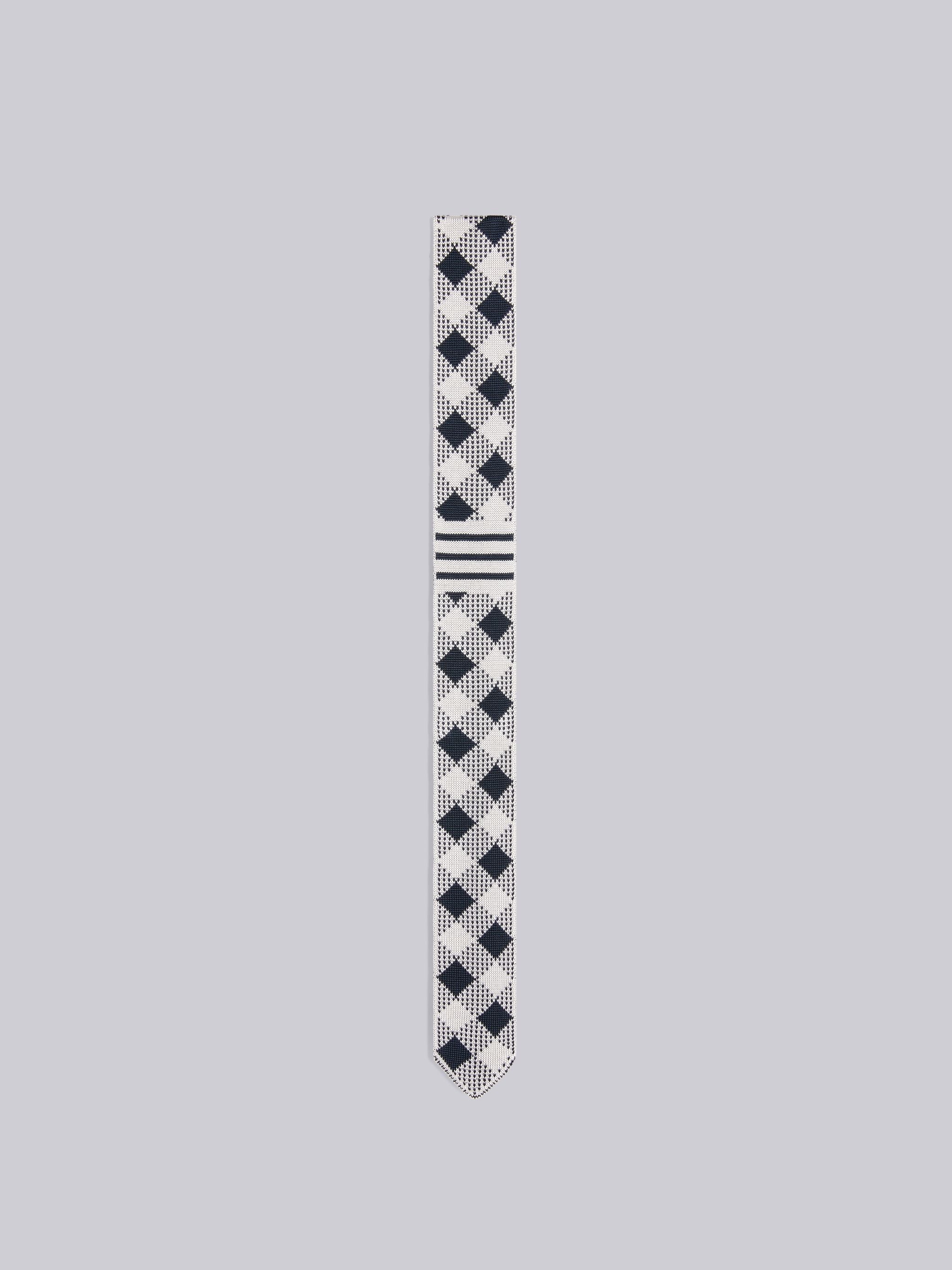 Navy Knitted Silk Jacquard Gingham Check 4-Bar Tie - 1