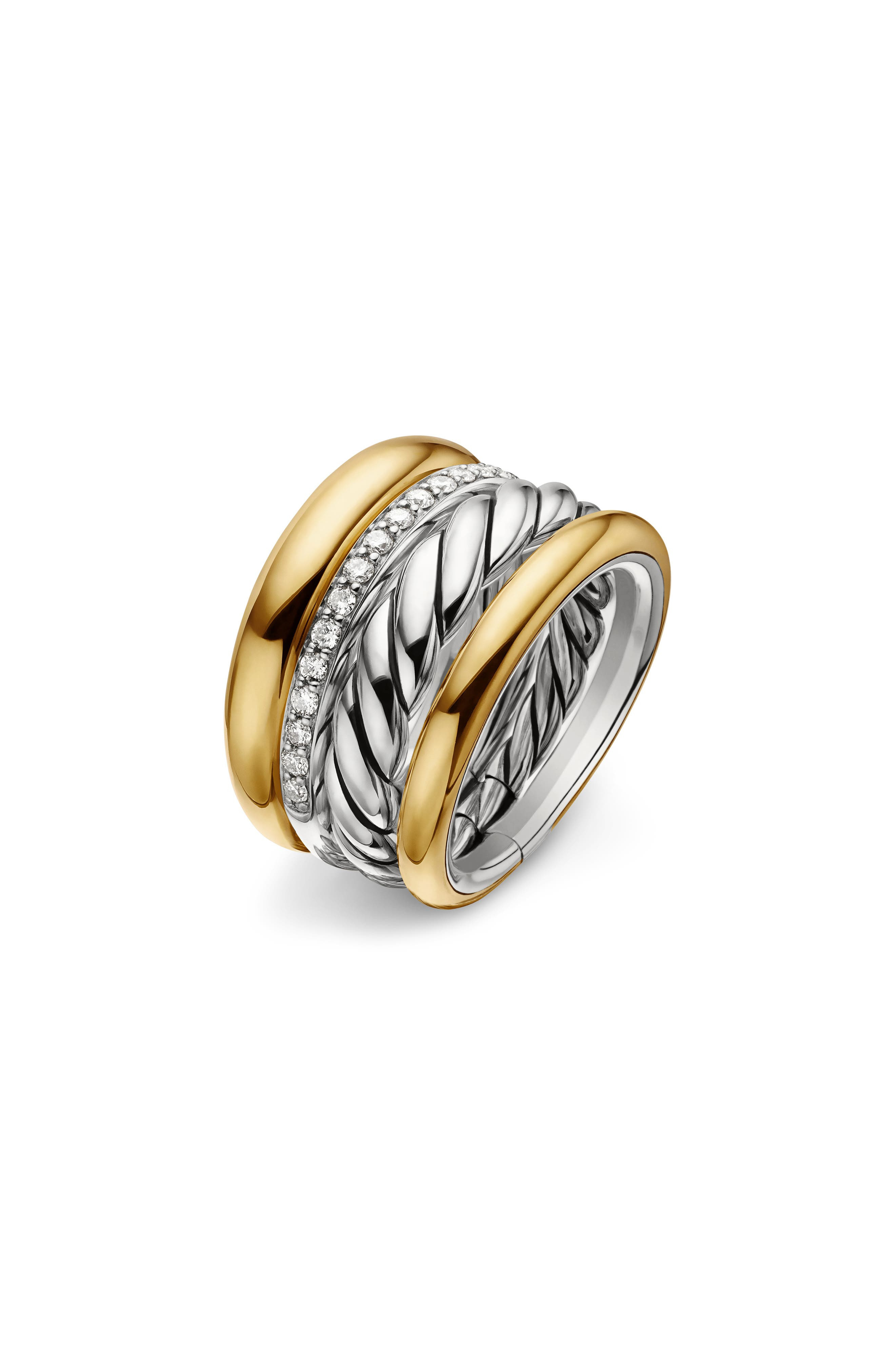 David Yurman Mercer Mixed Metal & Diamond Stack Ring in Sterling Silver/18Ky Gold at Nordstrom - 6