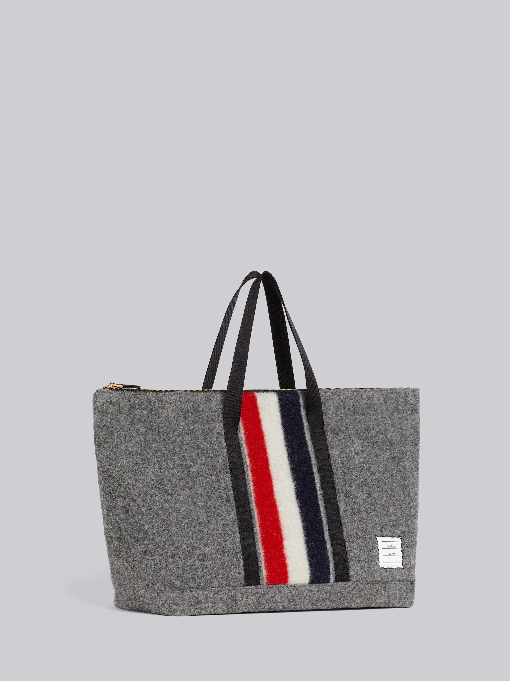 Medium Grey Boiled Wool Stripe Webbing Strap Medium Zippered Tool Tote - 3