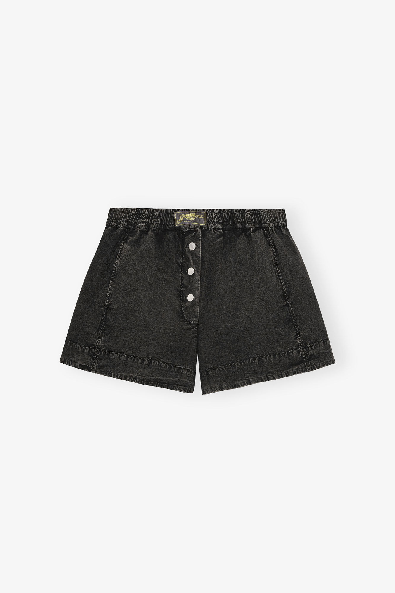 BLACK WASHED COTTON SHORTS - 1