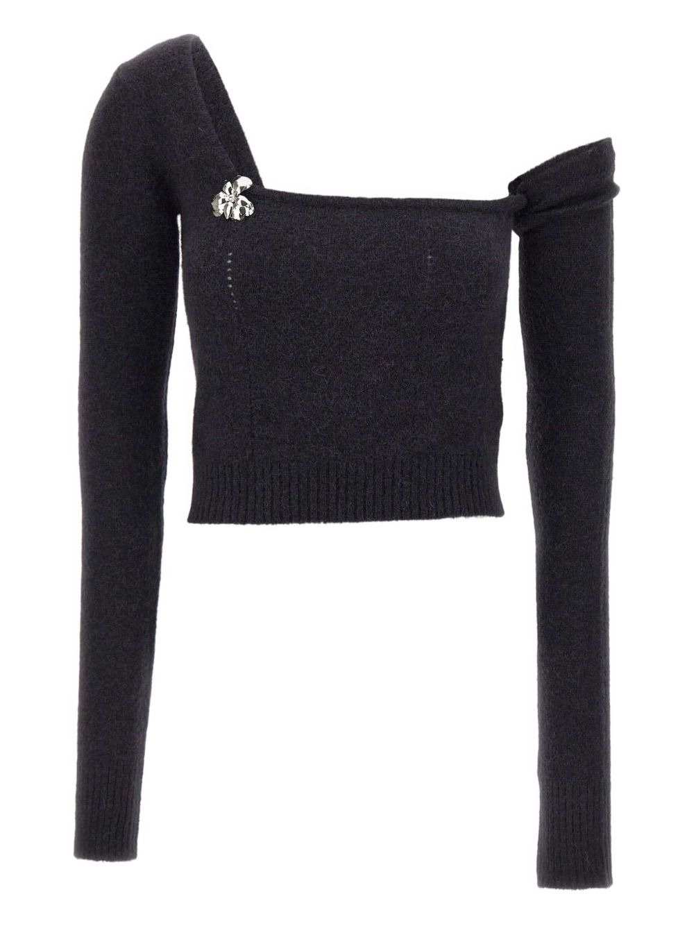 flower-embellished one-shoulder sweater - 1
